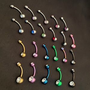 22-14G Double CZ Gemstone Belly Rings NEW!